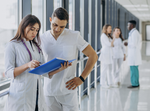 young genetics professionals in a hospital corridor