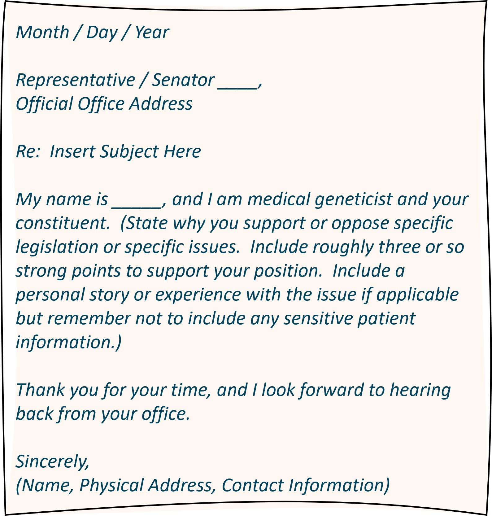 Sample letter format to a state representative